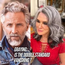 A gray-haired older person depicted in a workplace discrimination concept