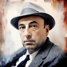 A portrait of Chilean poet Pablo Neruda.