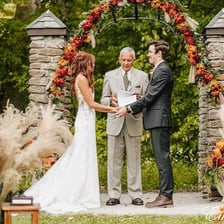 A decorated altar prepared for a wedding ceremony