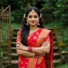 A South Asian outfit consisting of a sari and a choli blouse.