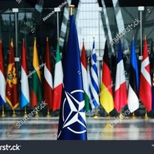 Flags outside NATO headquarters in Brussels.