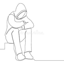 An illustration of a person sitting alone and looking sad.