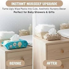 A package of baby wipes beside a changing table