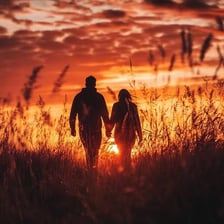 A romantic couple walking side by side