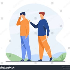 One person comforting another with a gentle pat on the shoulder.