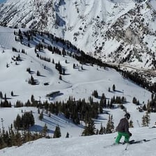 Snow-covered ski slopes at Alta, Utah.