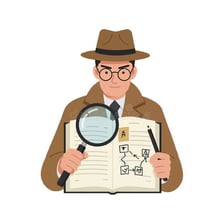 A detective examining clues during an investigation