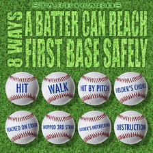 A baseball batter running toward first base after a hit
