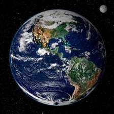 The blue-and-white Earth viewed from space.
