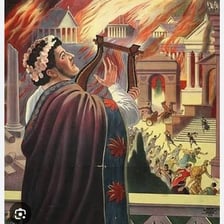 A historical-style depiction of Emperor Nero playing a fiddle.