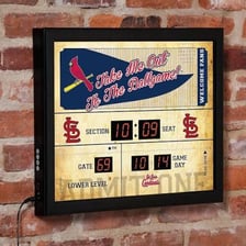 A baseball scoreboard displaying the St. Louis Cardinals abbreviation.