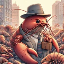 A lobster shown beside a cartoon mobster for a wordplay comparison