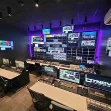 A television control room monitoring a live broadcast feed.
