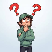 A person thinking while considering a difficult question.