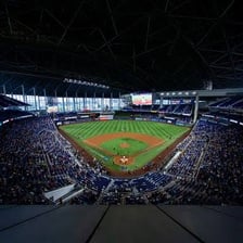 Miami Marlins players during a baseball game