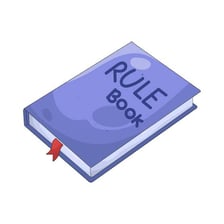 A rulebook beside a sign displaying written rules