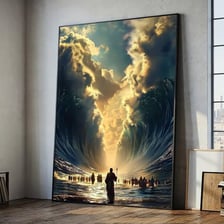 An artistic depiction of Moses parting the Red Sea
