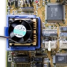 A central processing unit mounted on a computer motherboard.