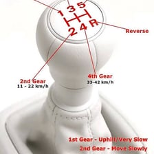 A car gear selector positioned at Reverse, shown in a simple instructional view.