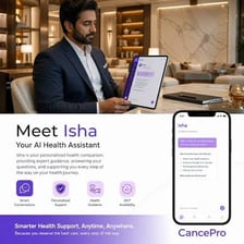 A digital medical assistant displaying health advice on a screen.