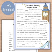 A Mad Libs page with blanks for words to complete a humorous story.