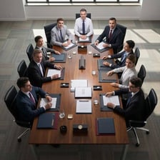 Corporate executives seated at a board meeting