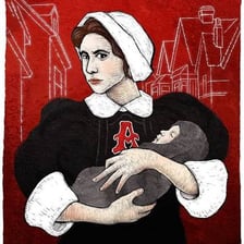 An illustration depicting Hester Prynne from The Scarlet Letter.