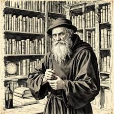 An illustration representing William of Ockham, the medieval friar.