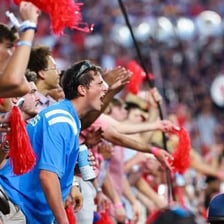 Soccer supporters cheering from the stands during a match