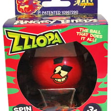 A fidget spinner beside an Angry Birds toy or game image.