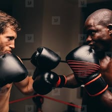 Two people facing each other in a tense confrontation