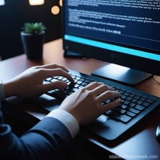 A person entering an instruction into an AI chatbot.