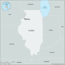 A map of Illinois with Moline marked in the northwest.