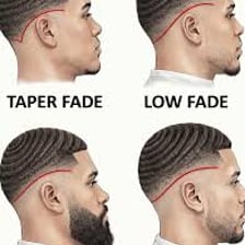 A side-by-side view of tapered trousers and a tapered haircut.