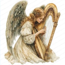 An angel playing a harp, reflecting the instrument's traditional heavenly association.