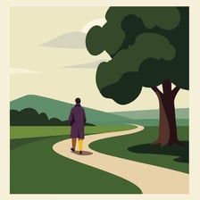 A person wandering along a path