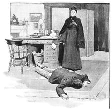 A period-style illustration of a surprised person exclaiming