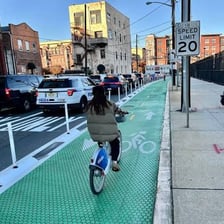 A marked bicycle lane on a city street