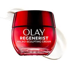 Olay skincare products marketed for anti-aging care.