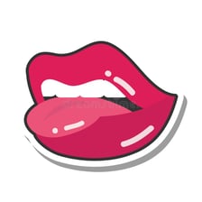 A simple illustration of a person biting their tongue