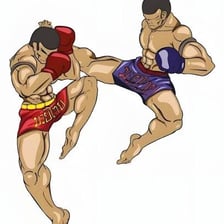 A kickboxer using a knee strike against an opponent
