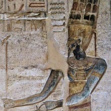 An ancient Egyptian relief depicting the god Amon-Ra.