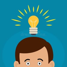 A cartoon light bulb above a person’s head symbolizing an idea