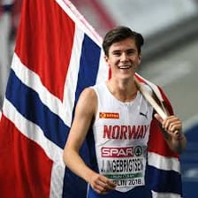 Jakob Ingebrigtsen competing in an Olympic middle-distance race