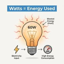 A light bulb labeled with a wattage measurement.