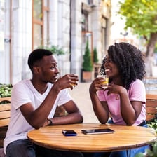 A couple agreeing to meet for a date.