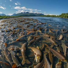 A waterway filled with numerous fish.