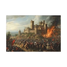An attacking force surrounds a fortified castle.