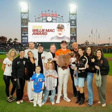 A San Francisco Giants player on a baseball field