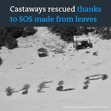 A stranded castaway signaling SOS on a beach